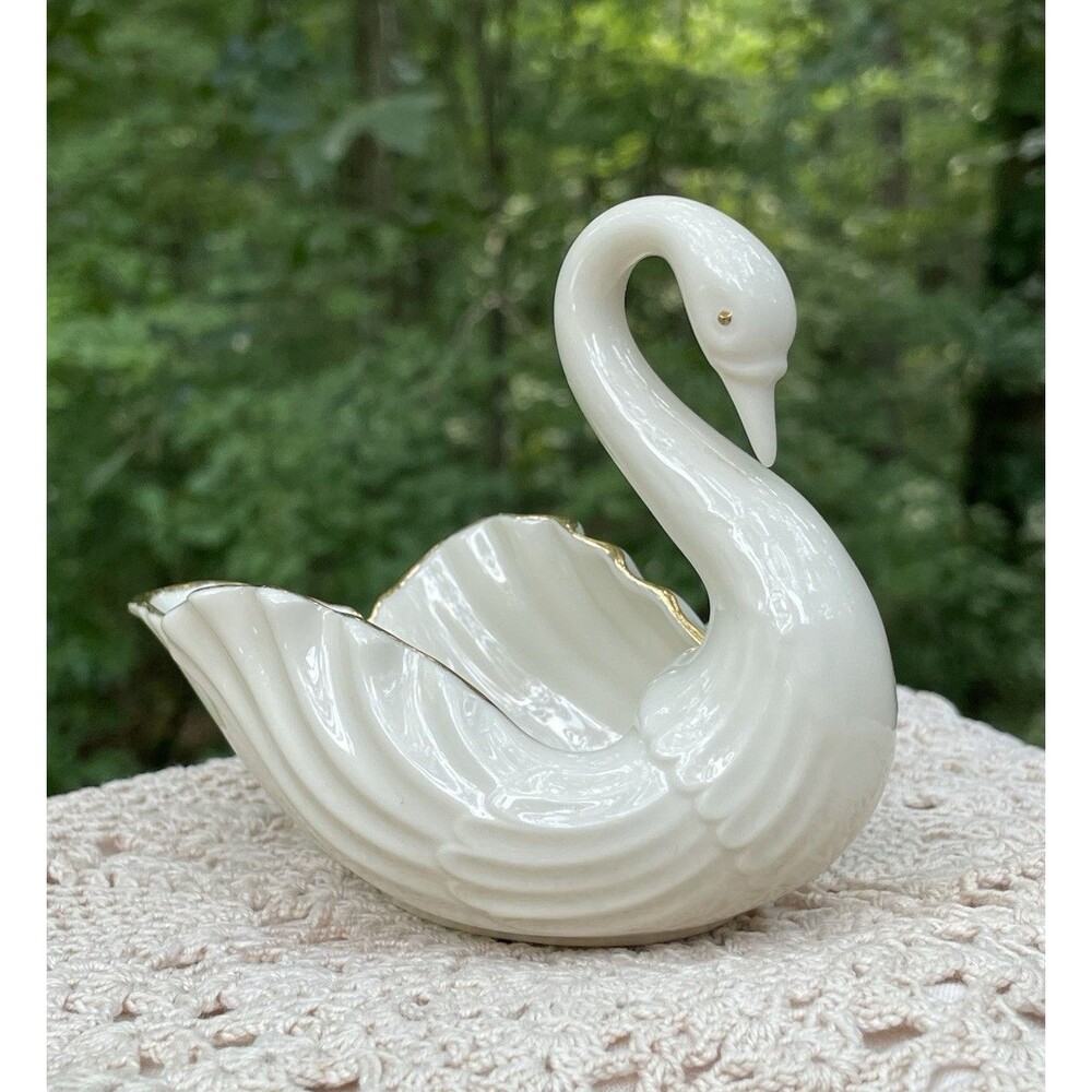 RARE Vtg Lenox 120th Anniversary Swan Trinket Dish 24K Gold trim USA Porcelain